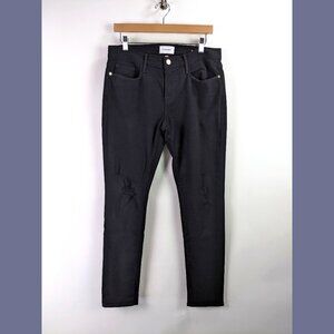 Frame Size 27 Womens Le Garcon Denim Mid-Rise Skinny Jeans Noir Black Distressed
